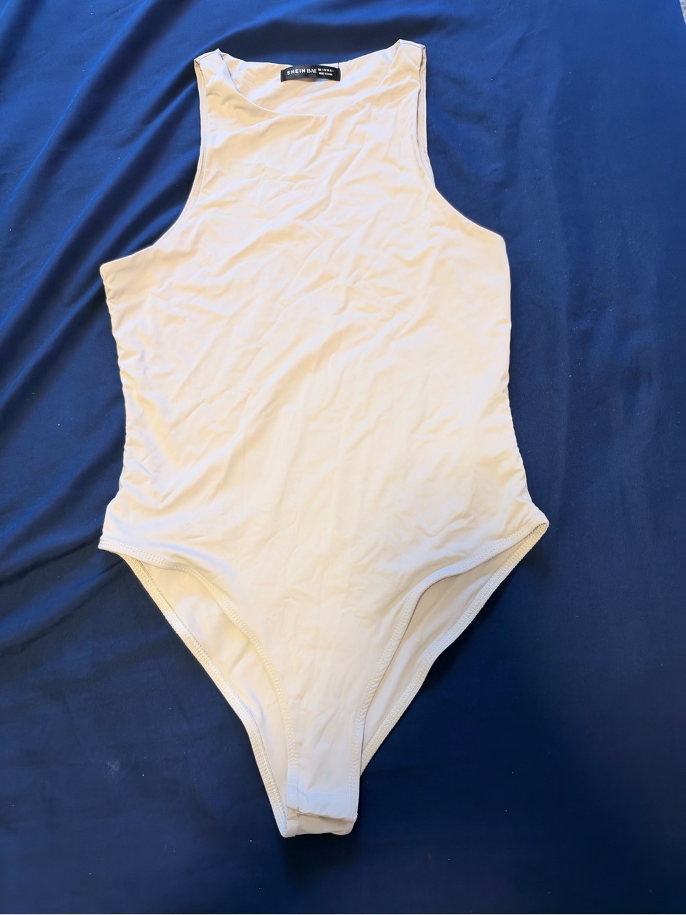 SHEIN Cream High-Neck Sleeveless Bodysuit